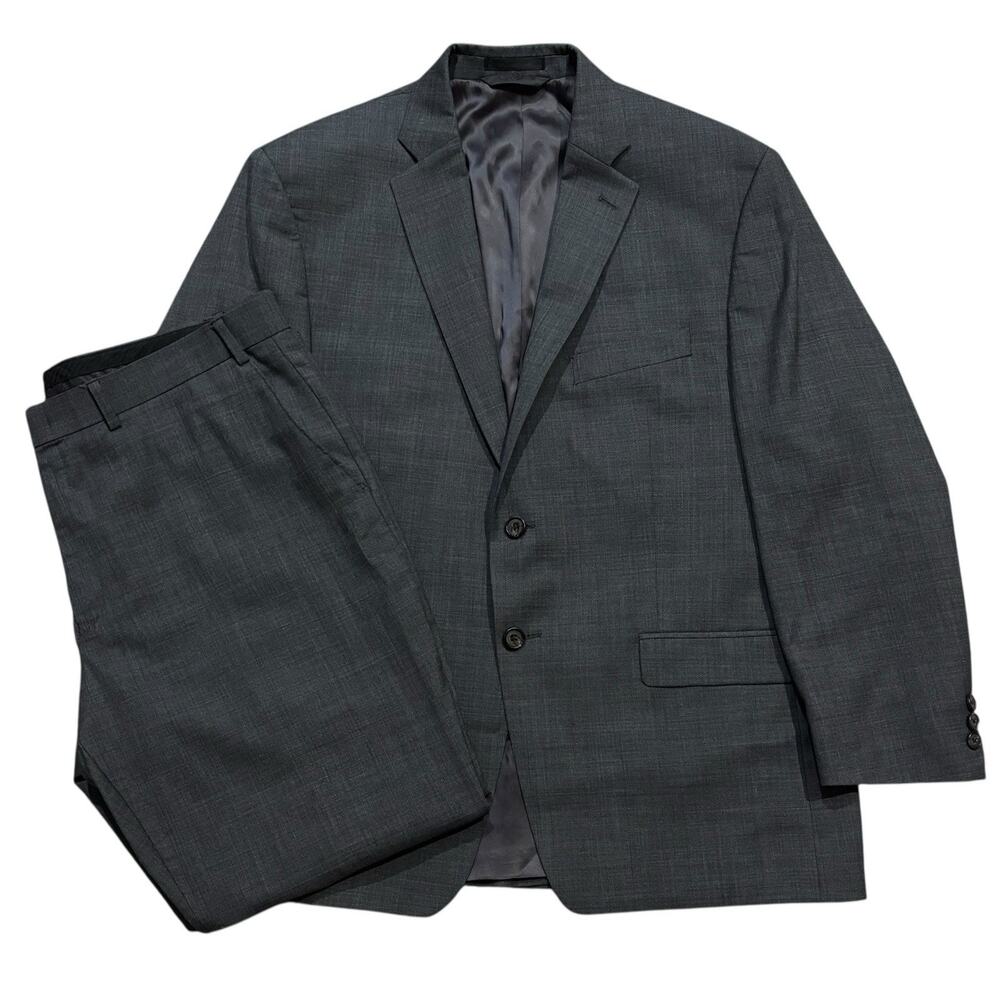 LRL Ralph Lauren Gray Wool Suit Cross Hatch Texture 44S & 40W x 28.5L**